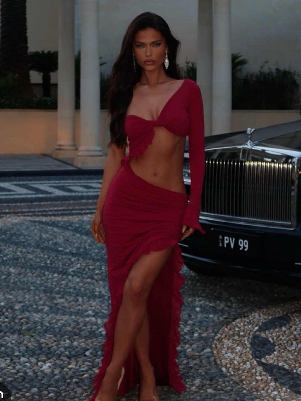Elysia Maxi Dress Asymmetric Ruffle Maxi Dress - Burgundy